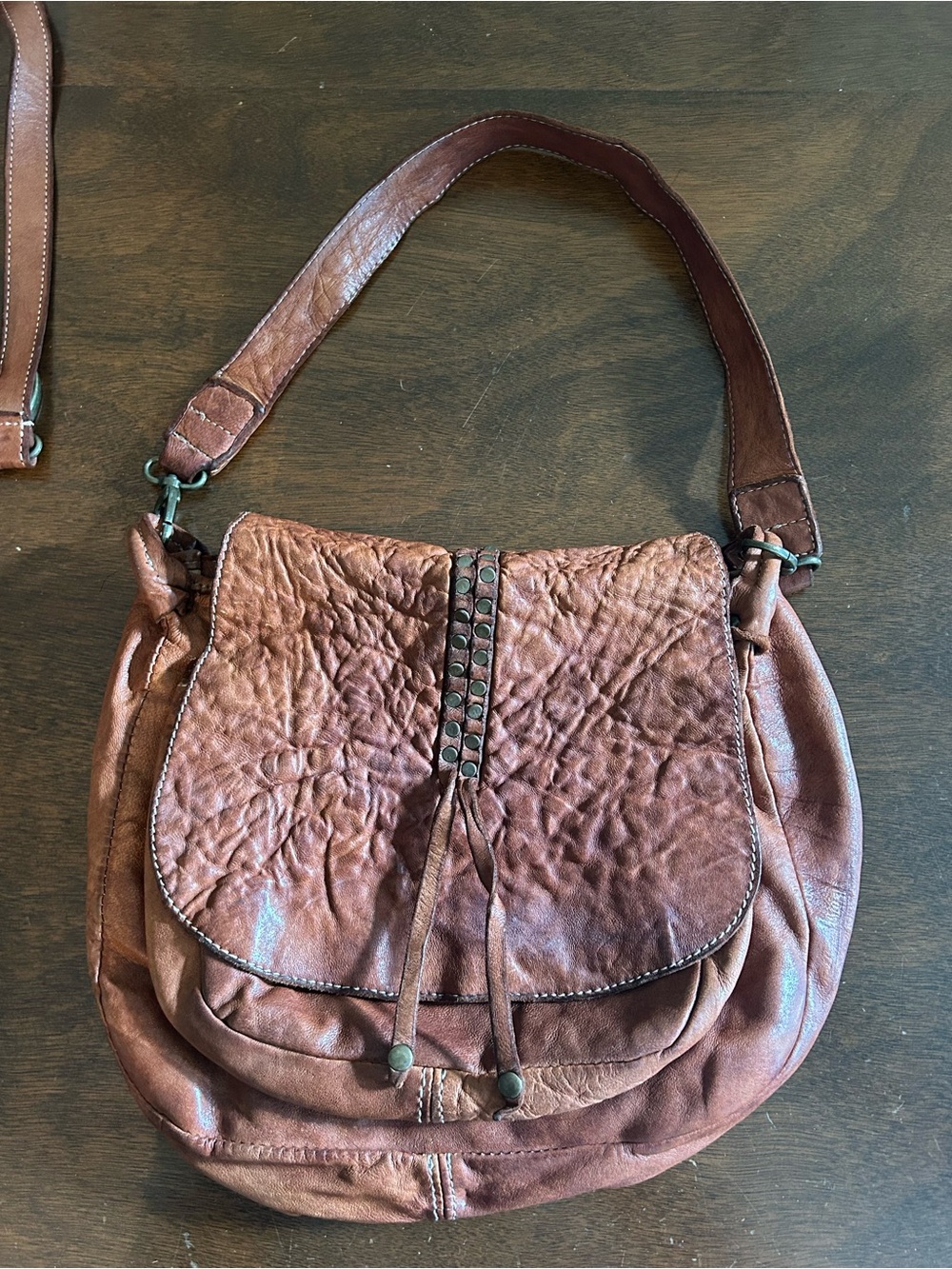 SUNDANCE Brown Leather Stud Accent Crossbody Bag